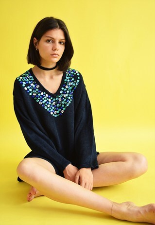 90'S MOM'S OVERSIZED MINIMALIST CRYSTAL BEADS JUMPER TOP
