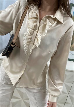 Vintage 60s Luxe Boho retro ruffle collar blouse top shirt