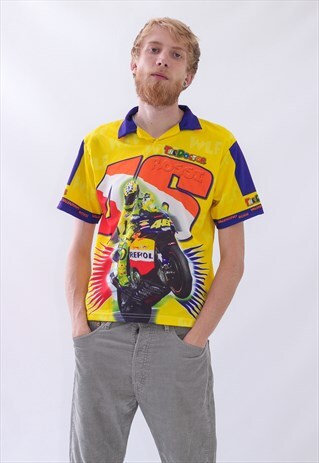 90S VINTAGE MENS VALENTINO ROSSI MOTO GP JERSEY SHIRT TOP