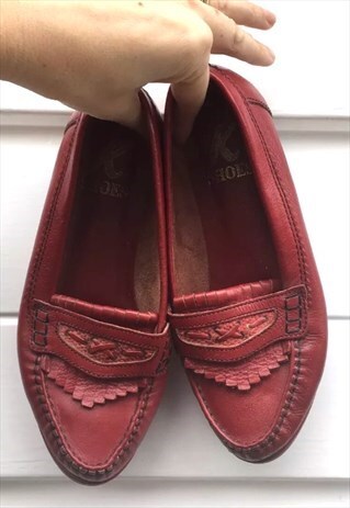 WOMENS VINTAGE 80S RED LEATHER BOATING SLIP ON SHOES PUMPS