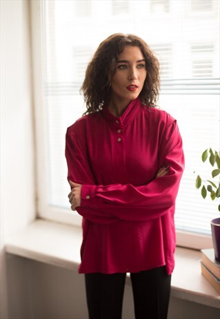 VINTAGE 80'S HOT PINK HIGH COLLAR BLOUSE