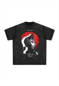 Black Washed juice wrld Graphic Cotton fans T shirt tee