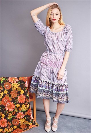 VINTAGE 70'S TRANSPARENT SHIMMER ABSTRACT MIDI ELEGANT DRESS