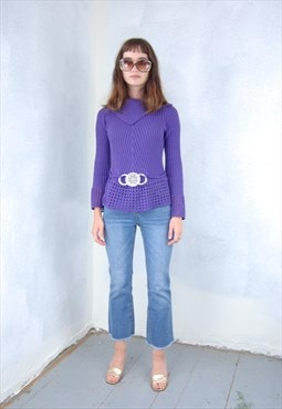 Vintage y2kl crochet knitted mesh rave jumper in purple 