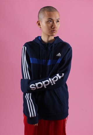 NAVY ADIDAS ZIPPED HOODIE