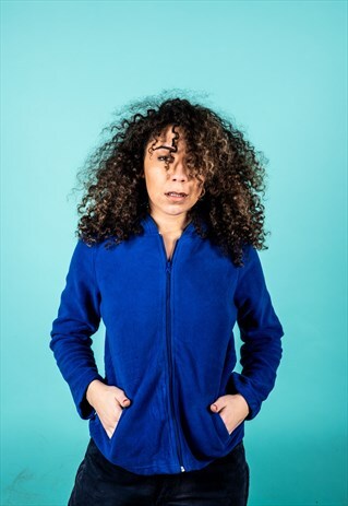 VINTAGE FLEECE JACKET IN BLUE WITH A ZIP AND HOOD