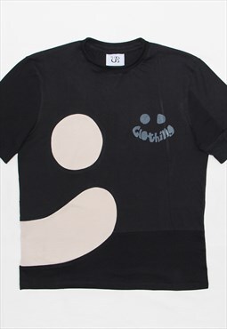 Side-Smiley Face Reworked T-shirt in Black/ Stone