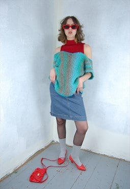Vintage 90's crochet baggy knitted fluffy funky vest jumper
