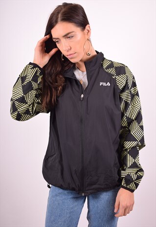 FILA WOMENS VINTAGE TRACKSUIT TOP JACKET LARGE BLACK 90'S