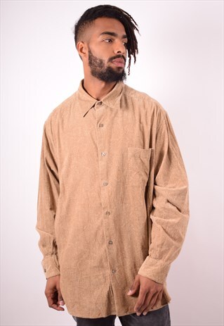 MENS VINTAGE CORDUROY SHIRT XXL BROWN 90S