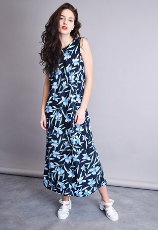 VINTAGE 90'S RETRO LILLY PRINT LOOSE MIDI MOM'S DRESS