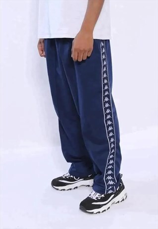 VINTAGE KAPPA TAPE LOGO TRACK BOTTOMS NAVY BLUE
