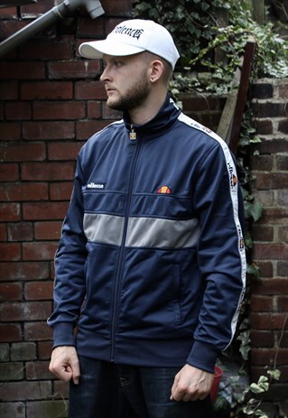 VINTAGE NAVY ELLESSE TRACK JACKET LARGE
