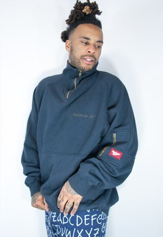 REEBOK 1/4 ZIP EMBROIDED SWEATSHIRT BLUE