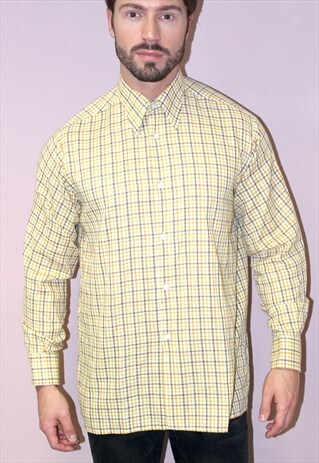 VINTAGE 70S CHECKED SHIRT FESTIVAL INDIE HIPSTER YELLOW