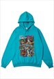 Y2K print hoodie skater print pullover retro jumper in blue