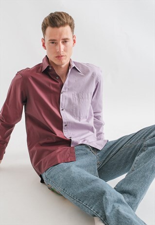 VINTAGE REWORKED ASYMMETRIC SHIRT IN CONTRAST PURPLE M/L