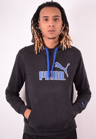 PUMA MENS VINTAGE HOODIE JUMPER SMALL BLACK 90S