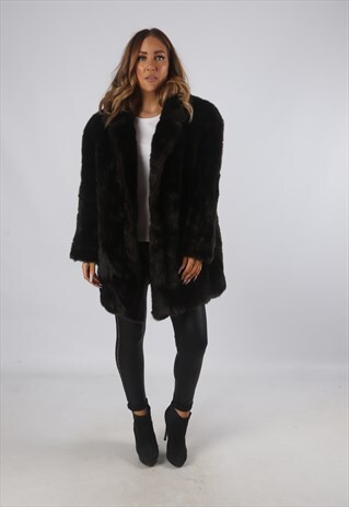 VINTAGE FAUX FUR COAT JACKET SHORT MID UK 16 XL (9BG)