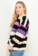 VINTAGE 80'S WOOL HAND KNIT STRIPED SWEATER IN MULTI