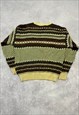 VINTAGE KNITTED JUMPER ABSTRACT PATTERNED GRANDAD SWEATER