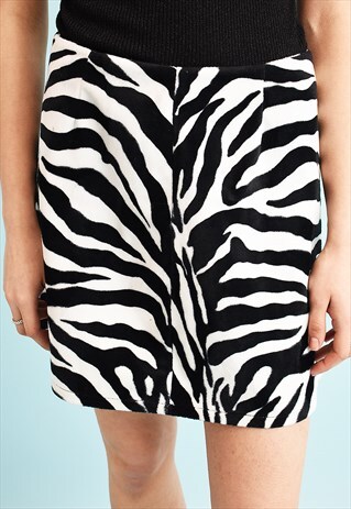 Y2K FAUX FUR ZEBRA PRINT TEEN MINI SKIRT