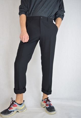 VINTAGE BLACK STRAIGHT 80'S CLASSIC SUIT TROUSERS