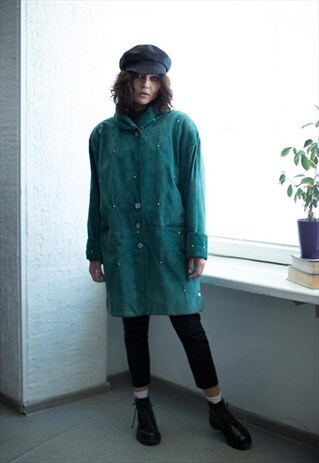 VINTAGE 90'S EMERALD GREEN STUDDED SUEDE COAT