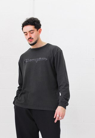 VINTAGE CHAMPION SPELLOUT LONG SLEEVE T-SHIRT IN GREY