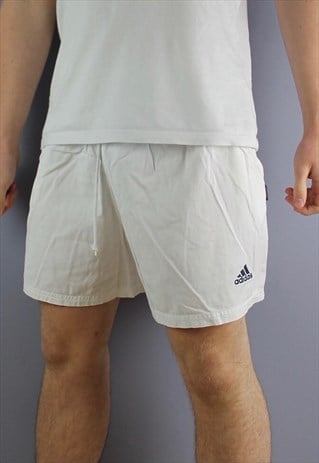 VINTAGE ADIDAS SHORTS IN WHITE WITH POCKETS, EMBROIDERED LOG