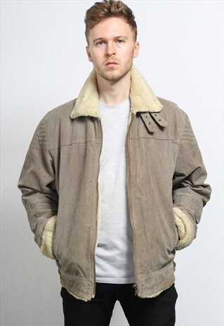 VINTAGE LEATHER AVIATOR FLEECE SHEEPSKIN JACKET COAT