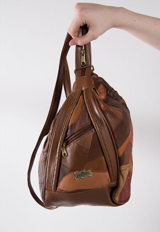 90'S BROWN PATCHWORK LEATHER RUCKSACK BACKPACK