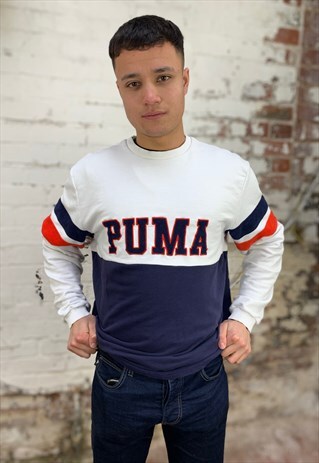 VINTAGE PUMA 90'S SPELLOUT SWEATSHIRT - WHITE/BLUE/ORANGE