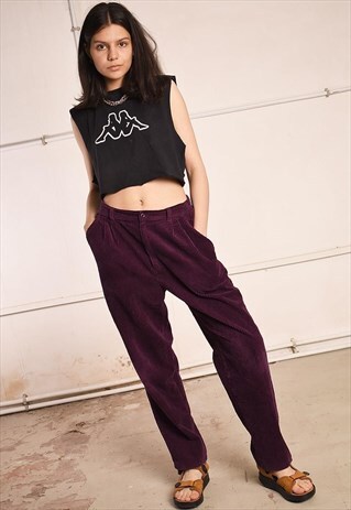 80'S RETRO CORDUROY BURGUNDY TROUSERS