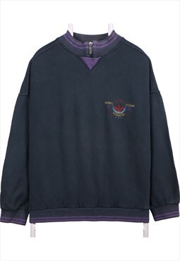 Adidas 90's Quarter Zip Back Print Sweatshirt Large Navy Blu