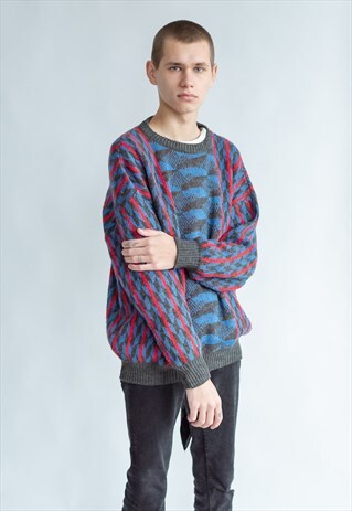 VINTAGE 80S DADS WINTER JUMPER IN ABSTRACT PATTERN