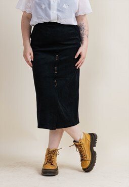 Vintage 90s High Waist Maxi Black Velvet Pencil Skirt M