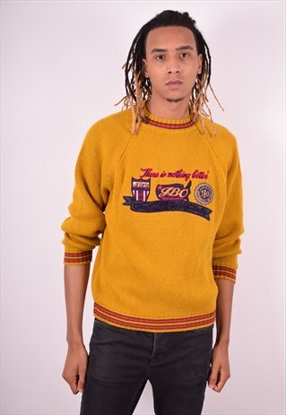 MENS VINTAGE JUMPER SWEATER LARGE YELLOW 90S