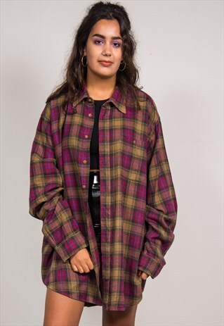 VINTAGE 90'S GRUNGE CHECKED LONG SLEEVE FLANNEL SHIRT