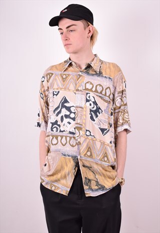 MENS VINTAGE CRAZY PRINT SHIRT LARGE MULTI 90S