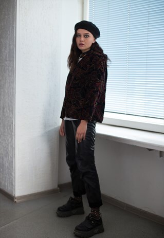 VINTAGE 80'S HALLOWEEN BLACK FLOWER PATTERNED JACKET
