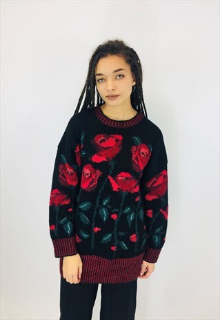 VINTAGE LAURA ASHLEY FLORAL CHUNKY KNITTED JUMPER