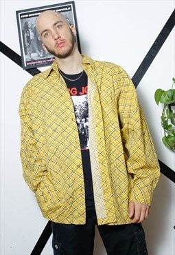 80s vintage 90s grunge yellow checked oversized shirt