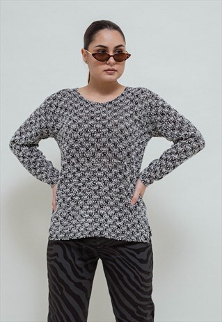 VINTAGE Y2K KNITTED TEXTURED SEMISHEER MONO JUMPER M