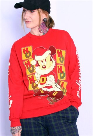 RED VINTAGE DISNEY MICKEY MOUSE CHRISTMAS SWEATER