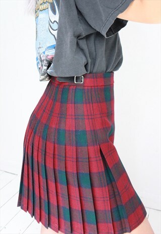 VINTAGE 90S Y2K RED PLAID TARTAN WOOL SKIRT
