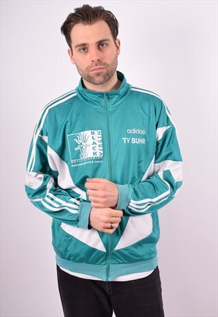 ADIDAS MENS VINTAGE TRACKSUIT TOP JACKET LARGE GREEN 90'S