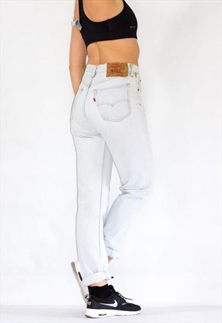 VINTAGE BLEACHED BLUE HIGH WAIST TAPERED LEG LEVI'S JEANS