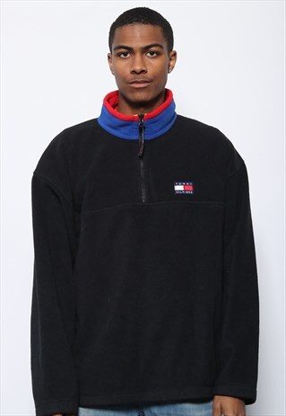 VINTAGE TOMMY HILFIGER 1/4 ZIP LOGO FLEECE BLACK