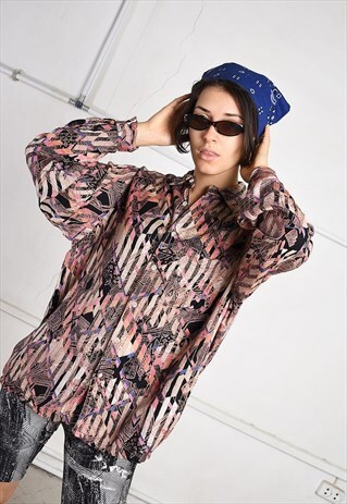 VINTAGE 90S OVERSIZED SHIRT TOP WITH ABSTRACT PRINT